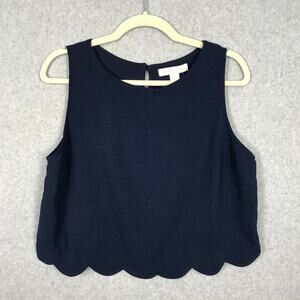Monteau‎ Top Womens Large Blue Blouse Crop Scalloped Flowy Resort Boho Western